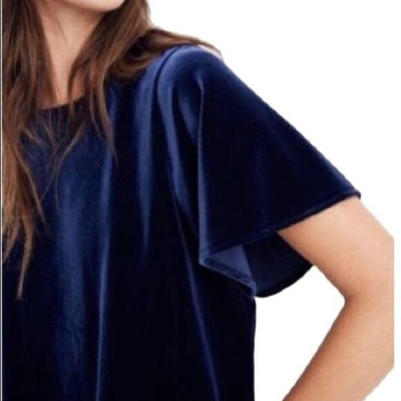 MADEWELL Velvet Butterfly flutter sleeve Blouse in Blue XXS - Picture 2 of 4